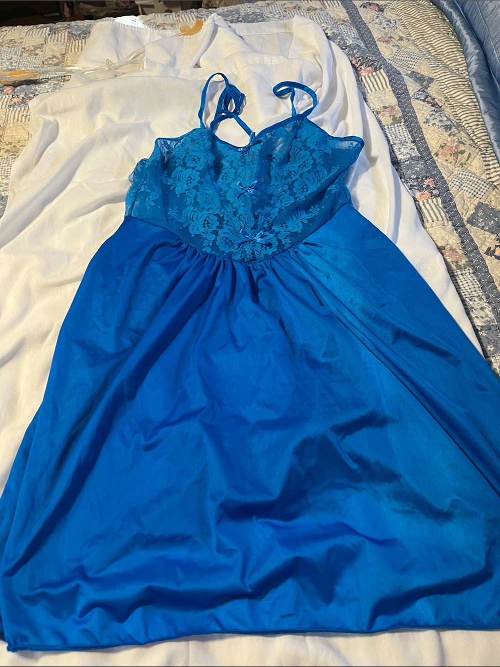 Bright Blue Lace Bodice Satin Skater Dress